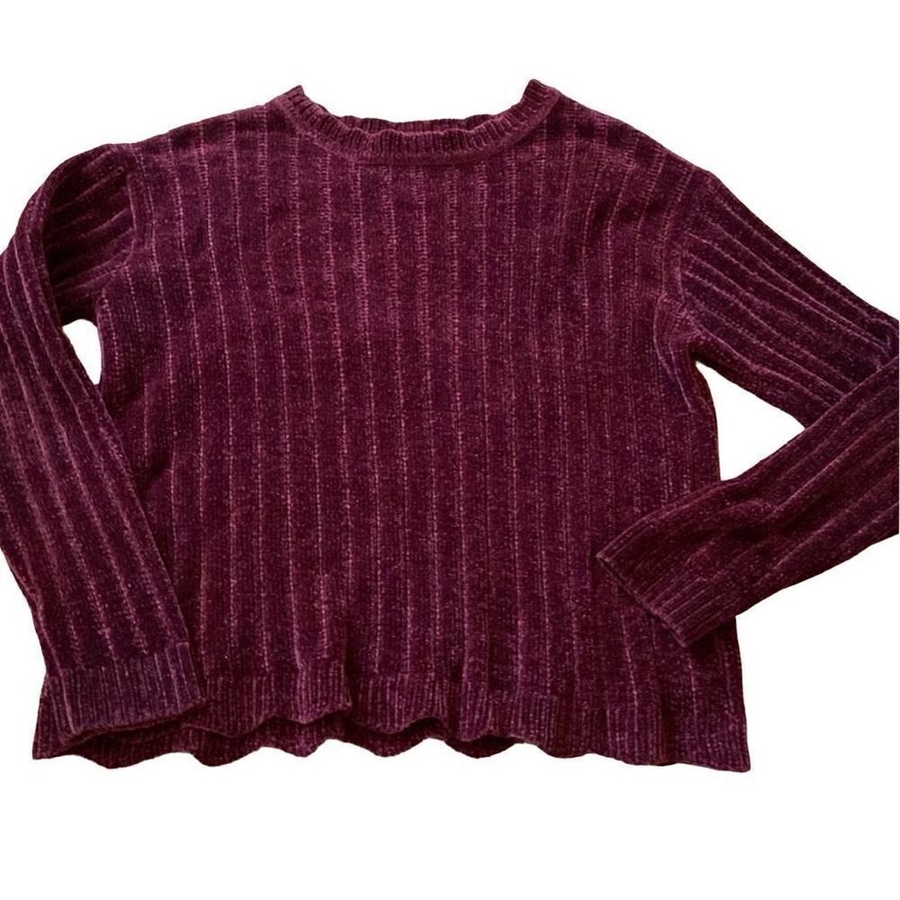 Ava & Viv Women's Target Chenille Scallop Hem Pullover Sweater Burgundy Size X